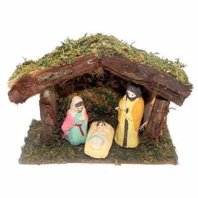 Dřevěný chlév zdobený mechem,3porcl.figurek,�